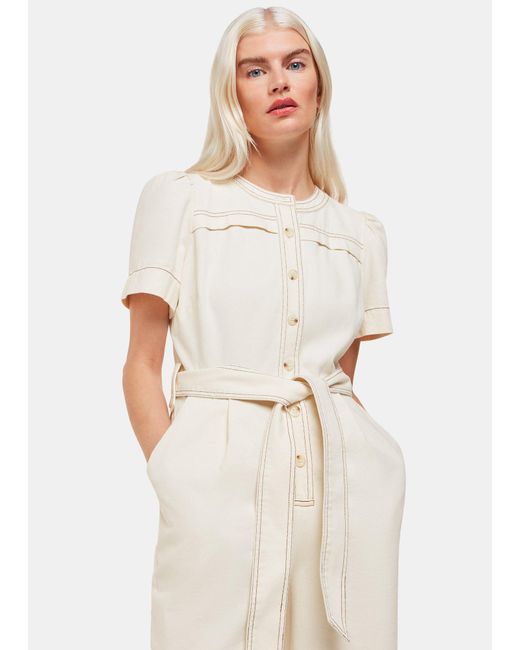 Whistles White Petite Alana Denim Jumpsuit