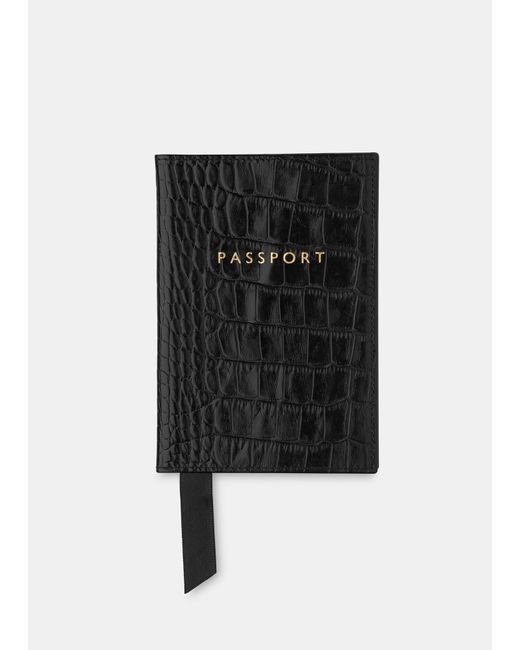Whistles Black Shiny Croc Passport Holder