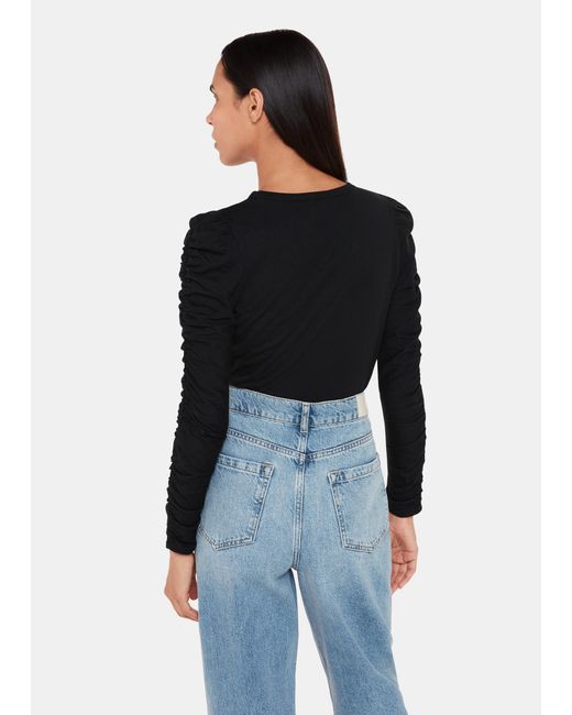 Whistles Black Ruched Sleeve Top