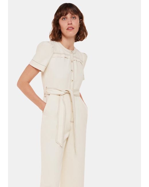 Whistles White Alana Denim Jumpsuit