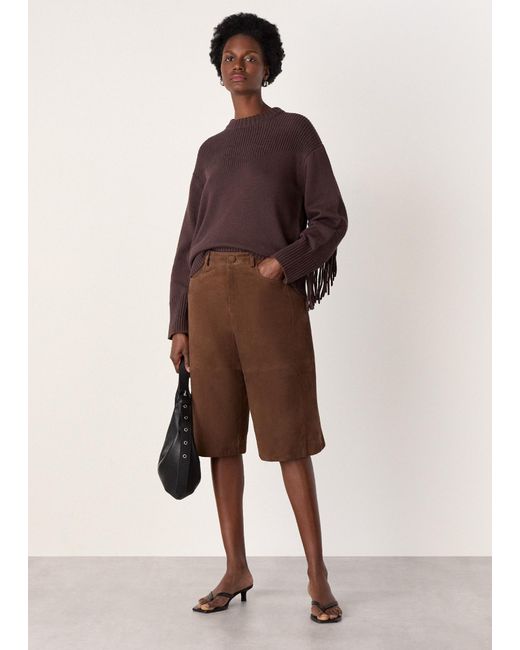 Whistles Brown Fringe Rib Detail Cotton Knit