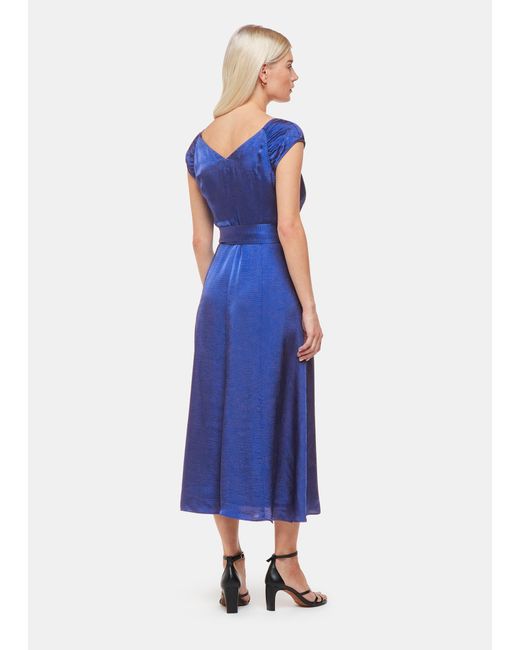 Whistles Blue Petite Arie Hammered Satin Midi Dress