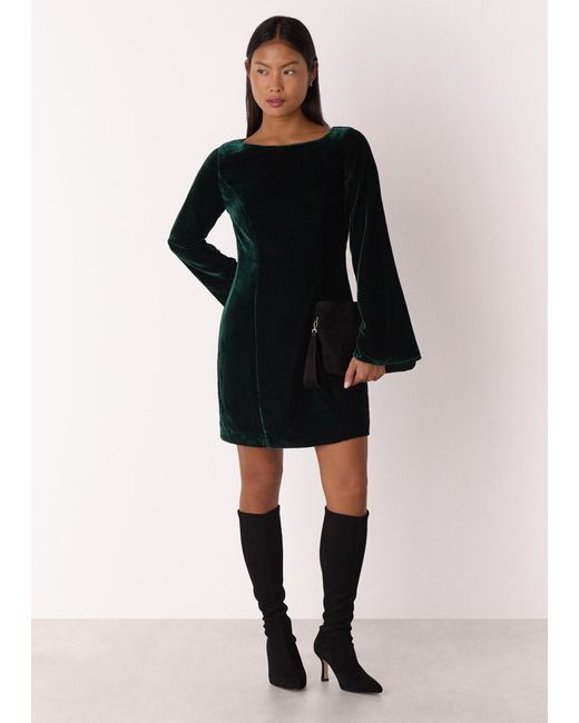 Whistles Black Petite Velvet Flare Sleeve Dress