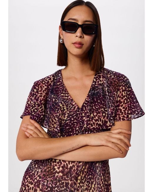 Whistles Red Orchid Print V Neck Midi Dress