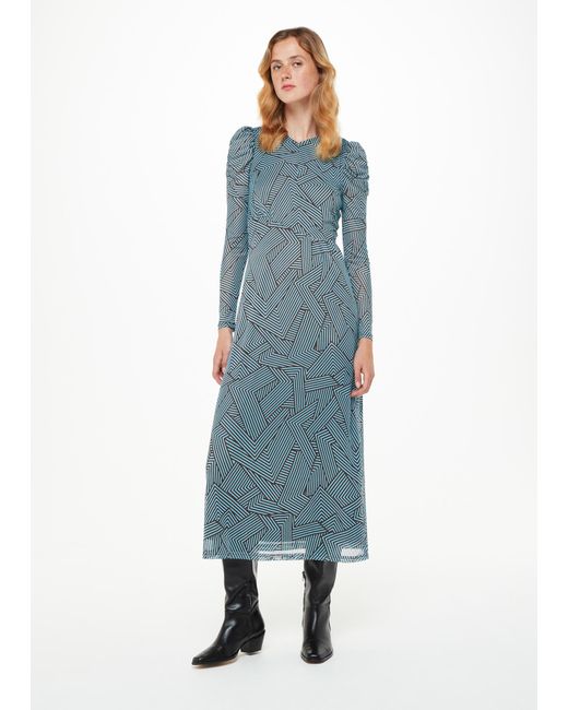 Whistles Blue Striped Corners Mesh Dress
