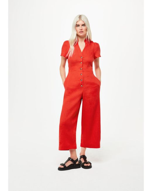 Whistles Red Petite Emmie Linen Jumpsuit