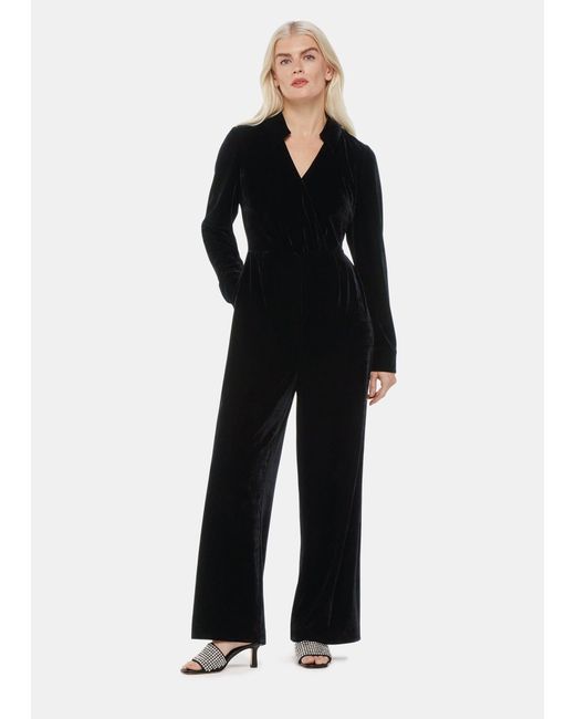 Whistles Black Petite Wrap Velvet Jumpsuit