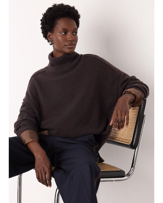 Whistles Black Cashmere Seam Roll Neck Knit