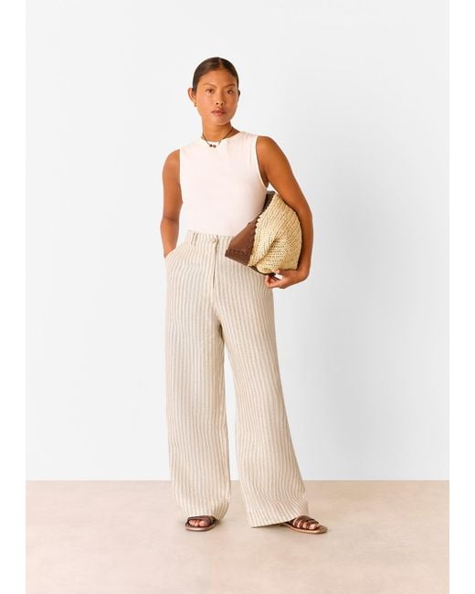 Whistles Natural Petite Linen Stripe Trouser