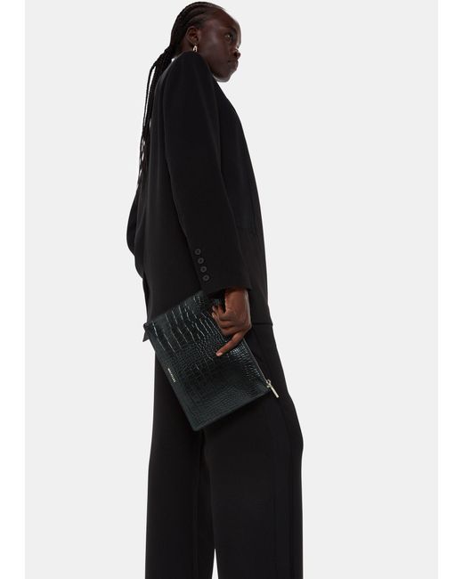 Whistles Black Shiny Croc Medium Clutch