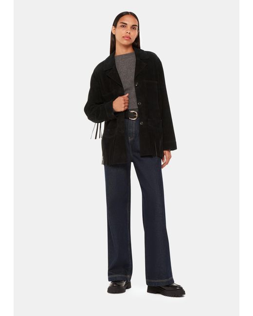 Whistles Black Lani Tassel Suede Jacket