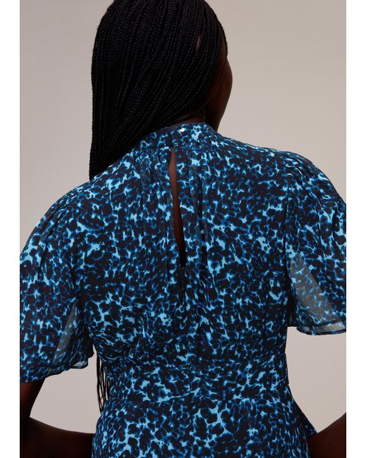 Whistles Blue Brushed Leopard Print Jumpsuit