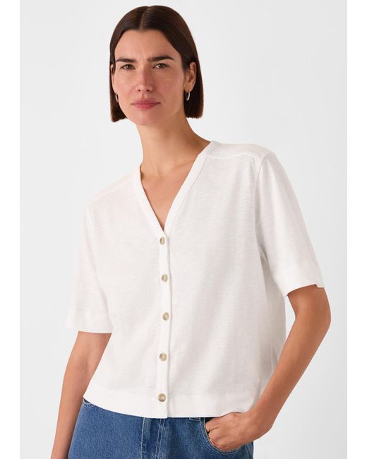 Whistles White Ella V Neck Button Through Tee