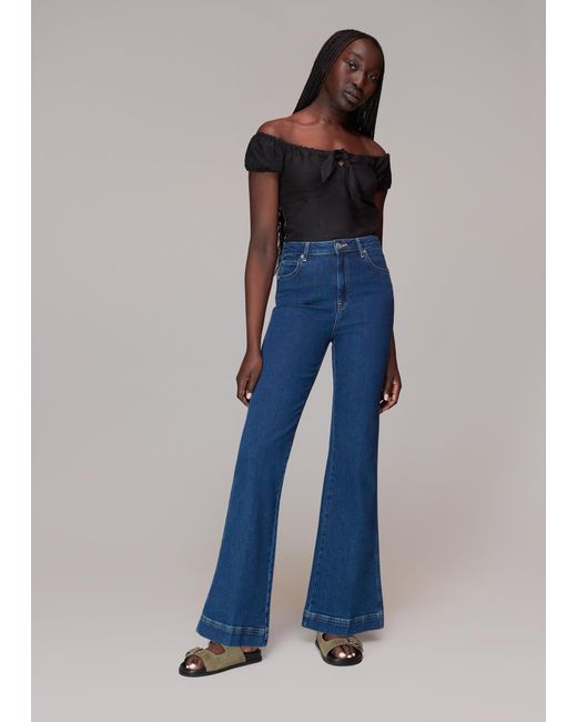 Whistles Blue Off Shoulder Tie Front Top