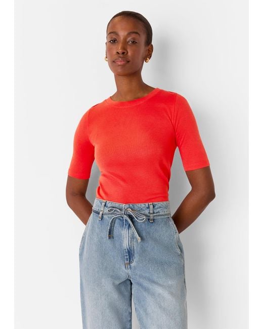 Whistles Red Slim Crew Neck Top
