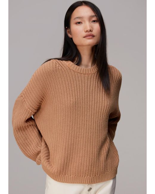 Whistles Brown Pria Cotton Knitted Crew