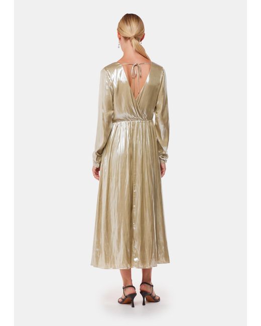 Whistles Natural Metallic Wrap Front Dress