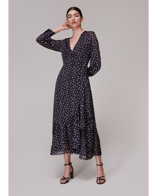 Whistles Multicolor Satin Stripe Spot Wrap Dress