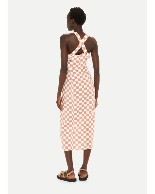 Whistles Natural Linen Blend Checkerboard Dress