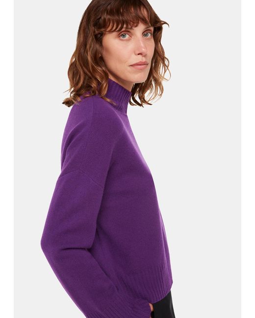 Whistles Purple Wool Double Trim Funnel Neck