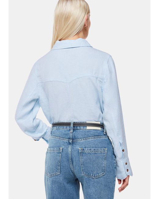 Whistles Blue Petite Linen Relaxed Fit Shirt