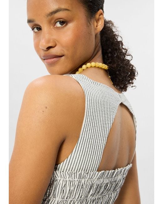 Whistles Gray Seersucker Ruched Bodice Dress