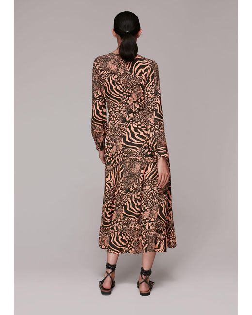 Whistles Natural Patchwork Animal Midi Dress