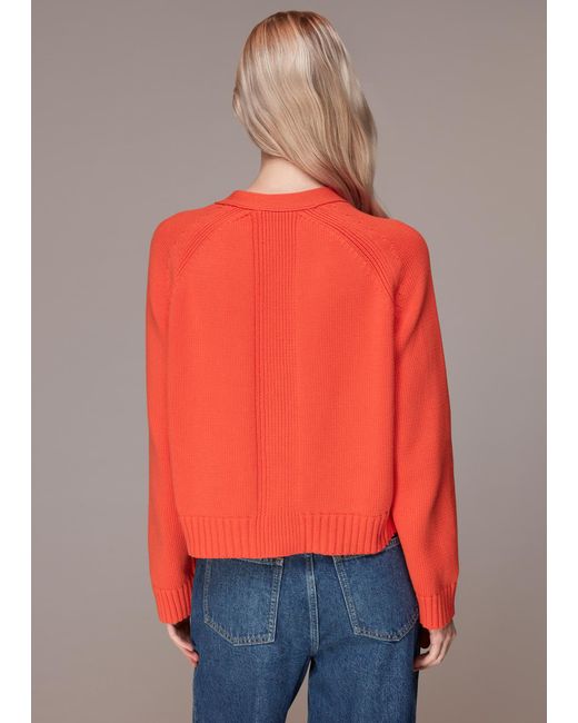 Whistles Red Karine Rib Detail Cardigan
