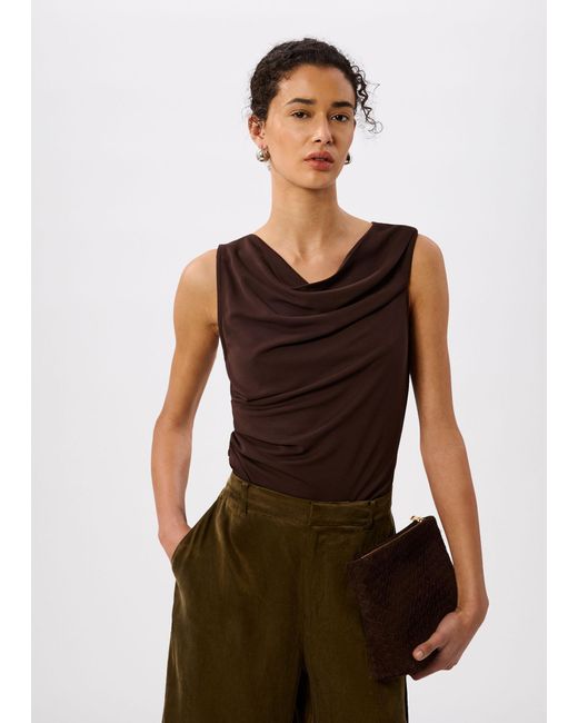 Whistles Brown Drape Neck Jersey Top
