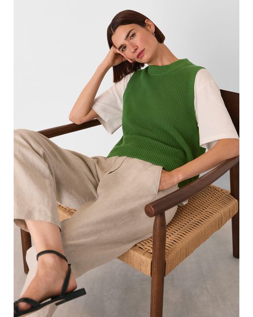 Whistles Green Cotton Back Detail Ribbed Tank