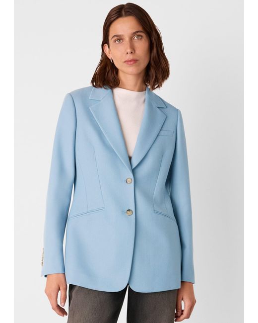 Whistles Blue Wool Blend Tailored Blazer
