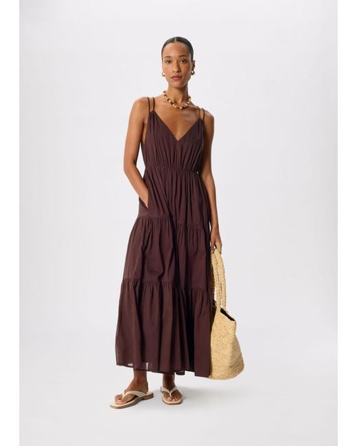 Whistles Brown Cotton Maxi V Neck Sundress