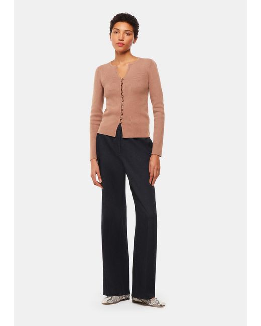 Whistles Natural Ribbed Button Through Cardigan