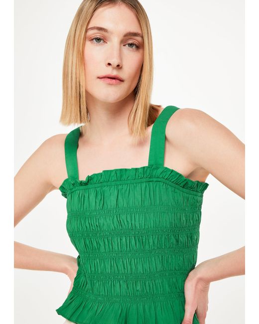 Whistles Green Saskia Crinkle Strappy Top