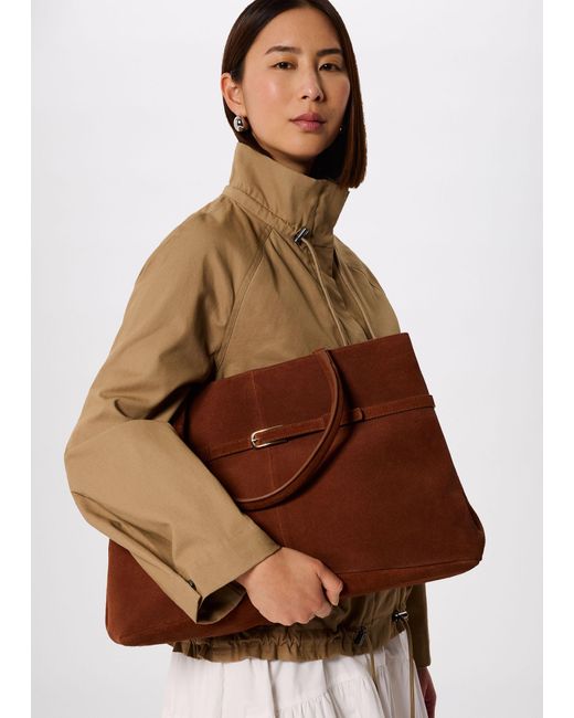 Whistles Brown Noelle Suede Buckle Tote Bag