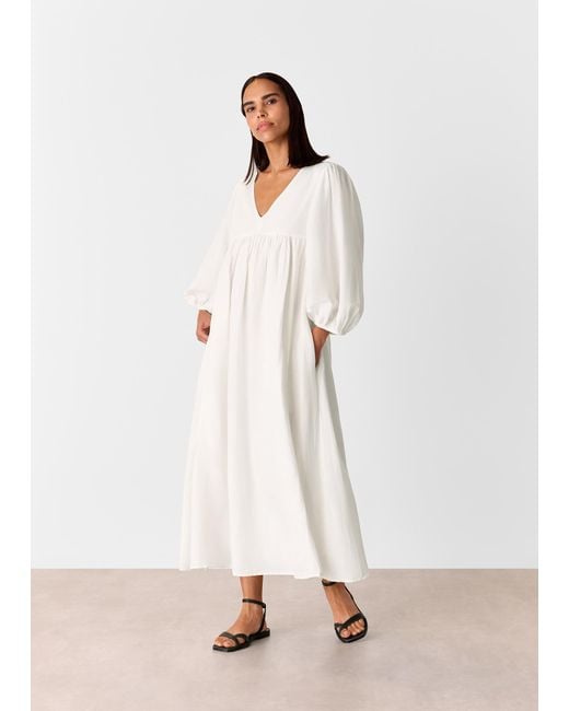Whistles White Gloria Linen Blend Dress