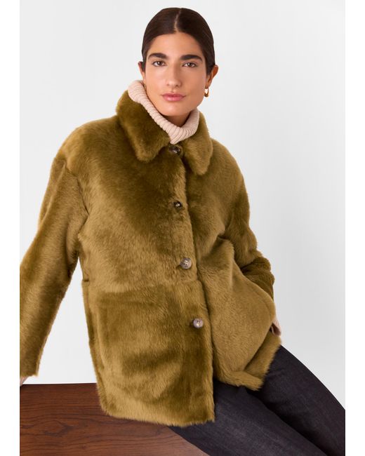 Whistles Green Tamina Short Shearling Coat