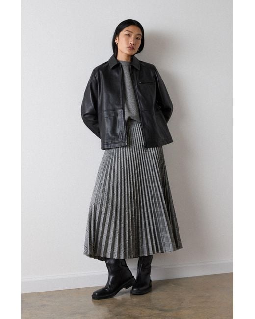 Whistles Gray Check Pleated Midi Skirt
