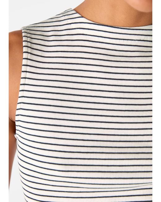 Whistles Gray Stripe High Neck Rib Tee