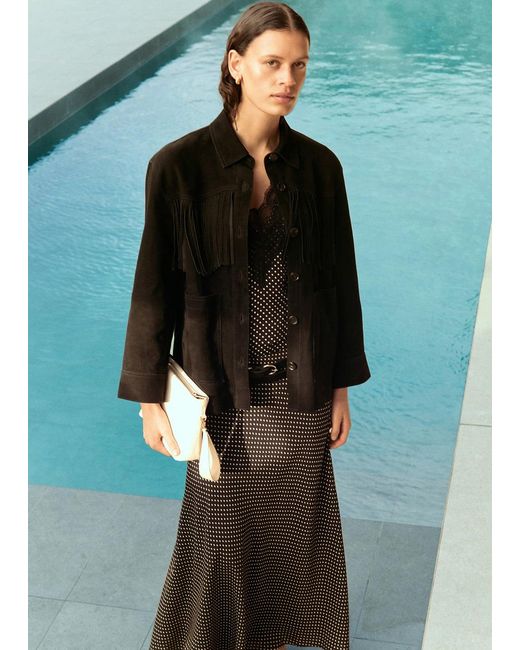 Whistles Blue Tassel Suede Jacket