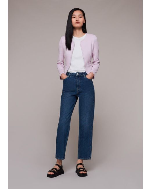 Whistles Blue Collarless Jersey Jacket