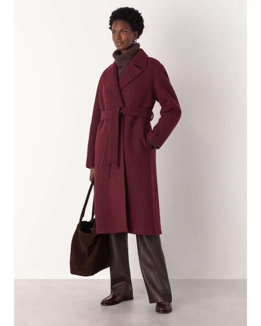 Whistles Red Long Belted Wool Coat