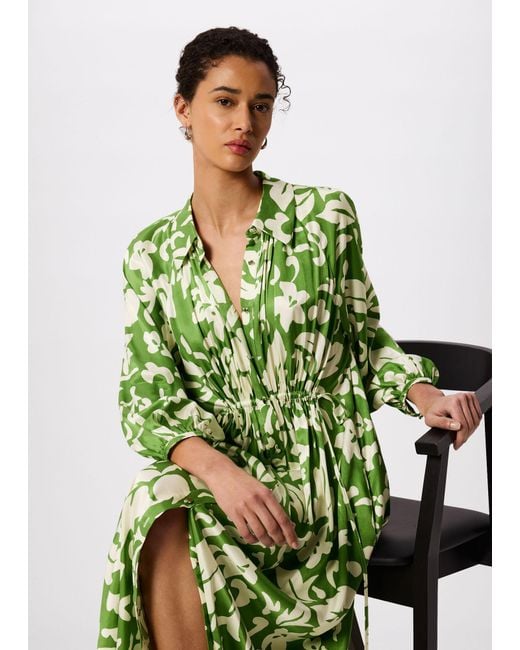 Whistles Green Floral Trapeze Shirt Dress