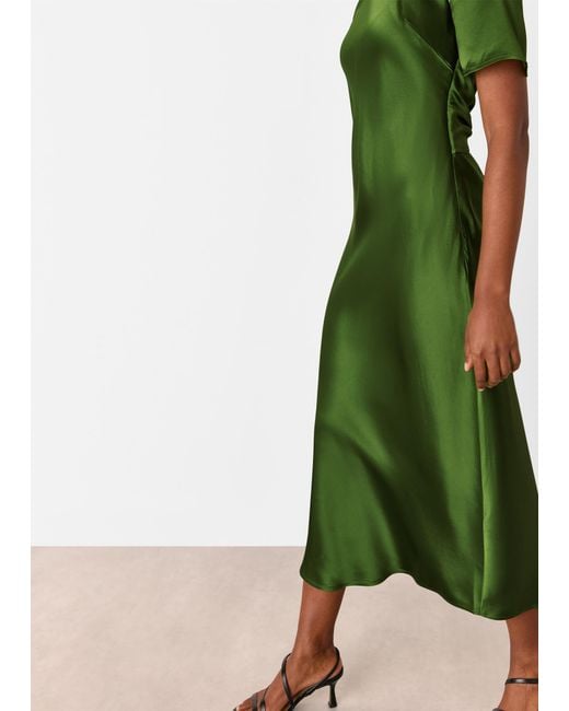 Whistles Green Avery Satin Twist Dress