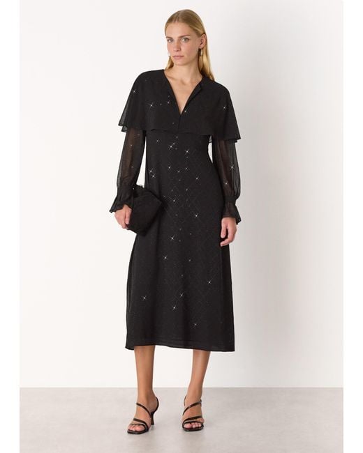 Whistles Black Hot Fix Cape Midi Dress