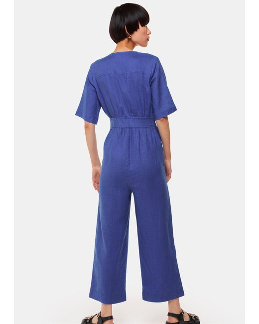 Whistles Blue Cosima Linen Jumpsuit