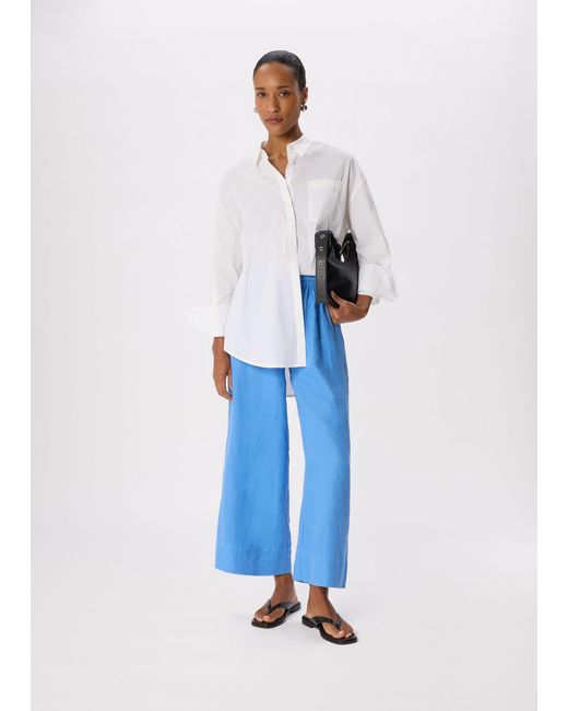 Whistles Blue Elasticated Linen Crop Trouser