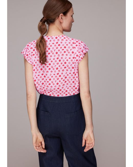 Whistles Blue Moon Floral Frill Sleeve Top