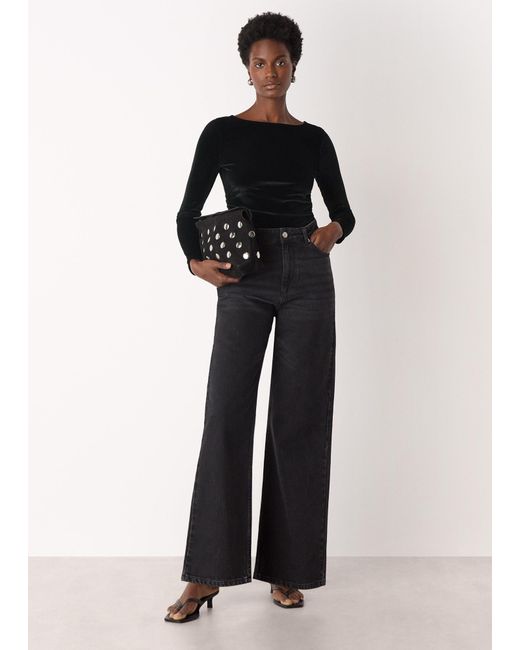 Whistles Black Straight Neck Velvet Top