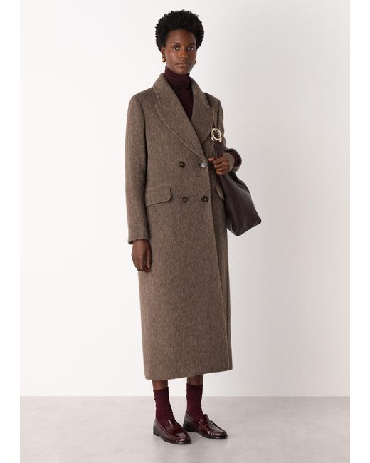 Whistles Brown Maxi Double Breasted Wool Coat